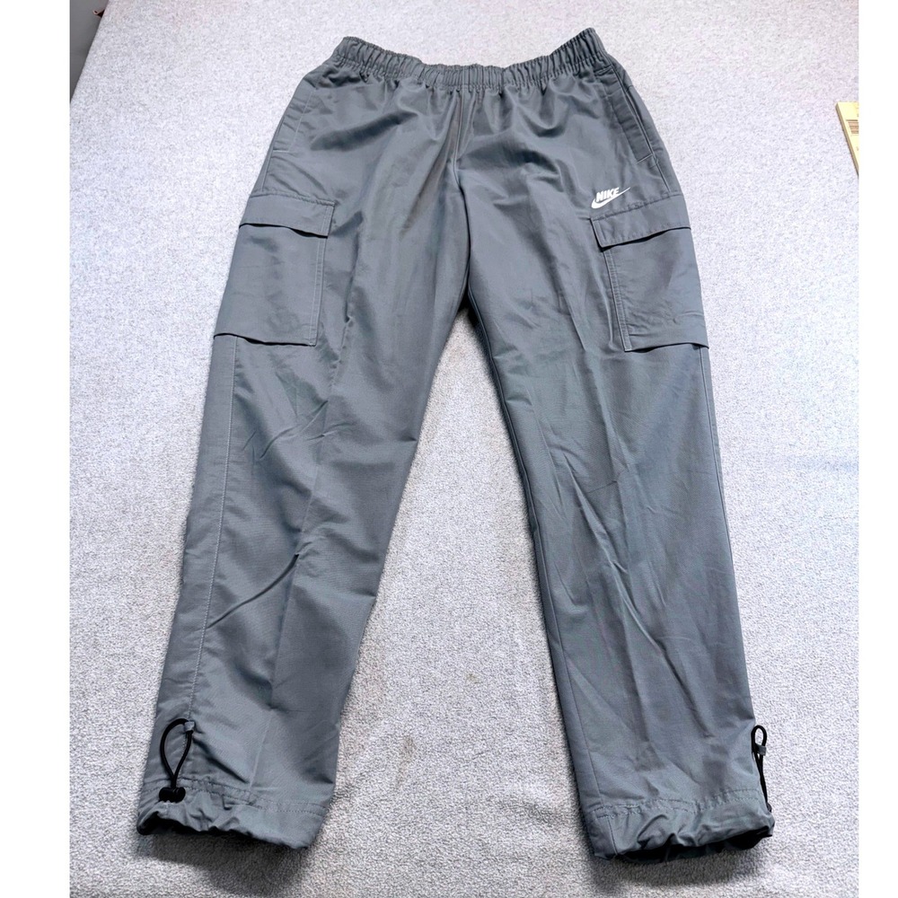 NWT Nike Mens S Woven Cargo Pants Gray Tapered Bungee Hem Streetwear Outdoor